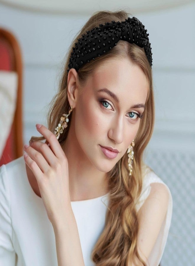Ondder Black Pearl Knotted Headband for Women's Hair Cloth Headbands, One Size Fits All, Wide Application for Her - Image 5